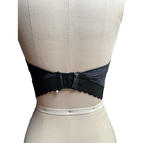 Vintage Black Lace Satin Backless Smoothie Strapless Bra 34B Corset Bustier - Picture 7 of 9